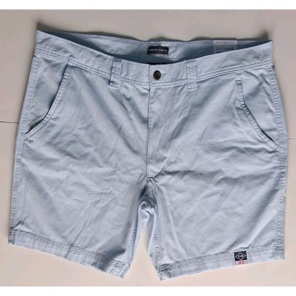 St John's Bay‎ NWT Men's Flat Front Shorts Size 40 Stretch  9" Inseam Light Blue